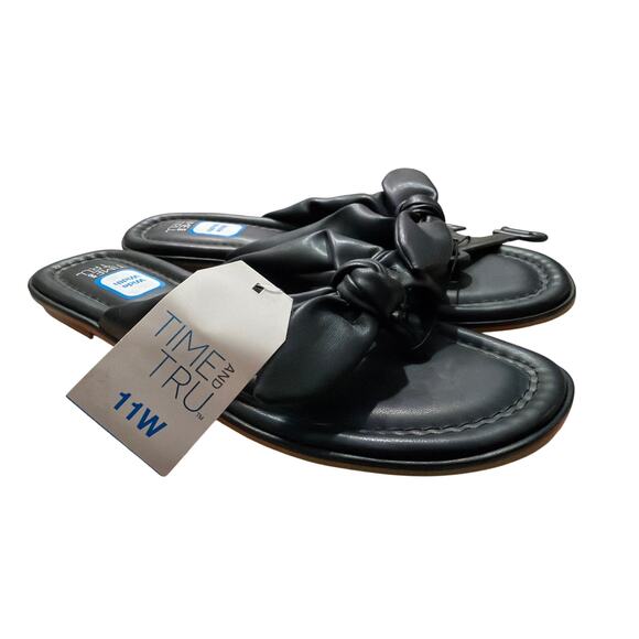 Time and Tru Women's Bow Flip Flop Thong Sandals Black Size 11 WW Wide Width New - Picture 1 of 6